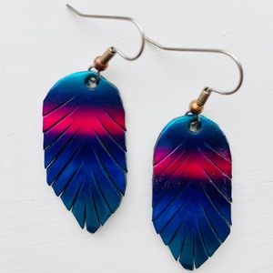 Blue feather earrings